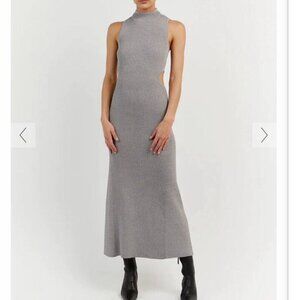 DISSH Grey Ribbed Cut Out Midi Dress